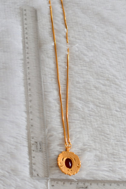 Gold tone 24 chain with red oval stone pendant dj-51912