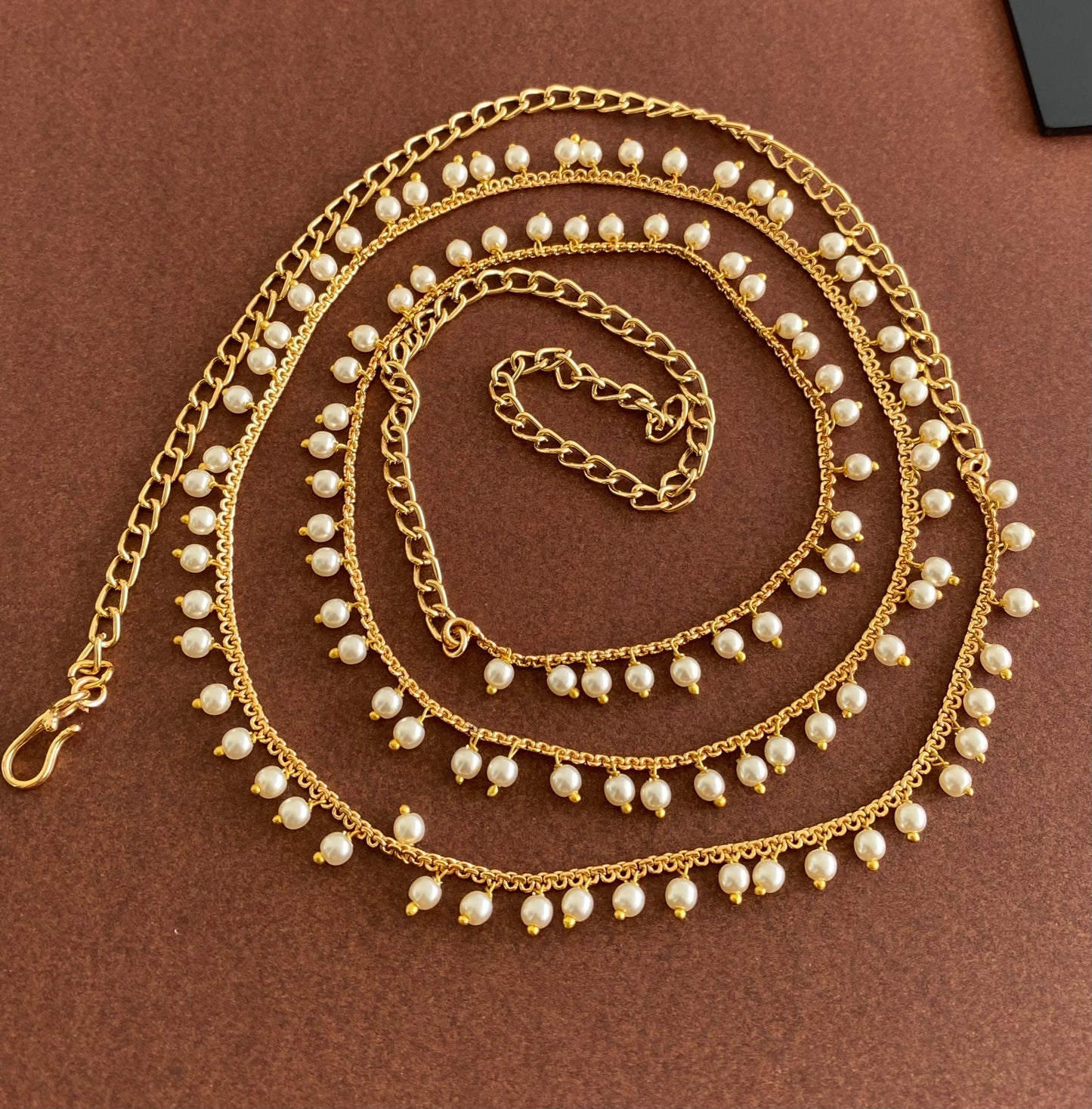 Antique gold tone pearl hip/waist chain dj-53206