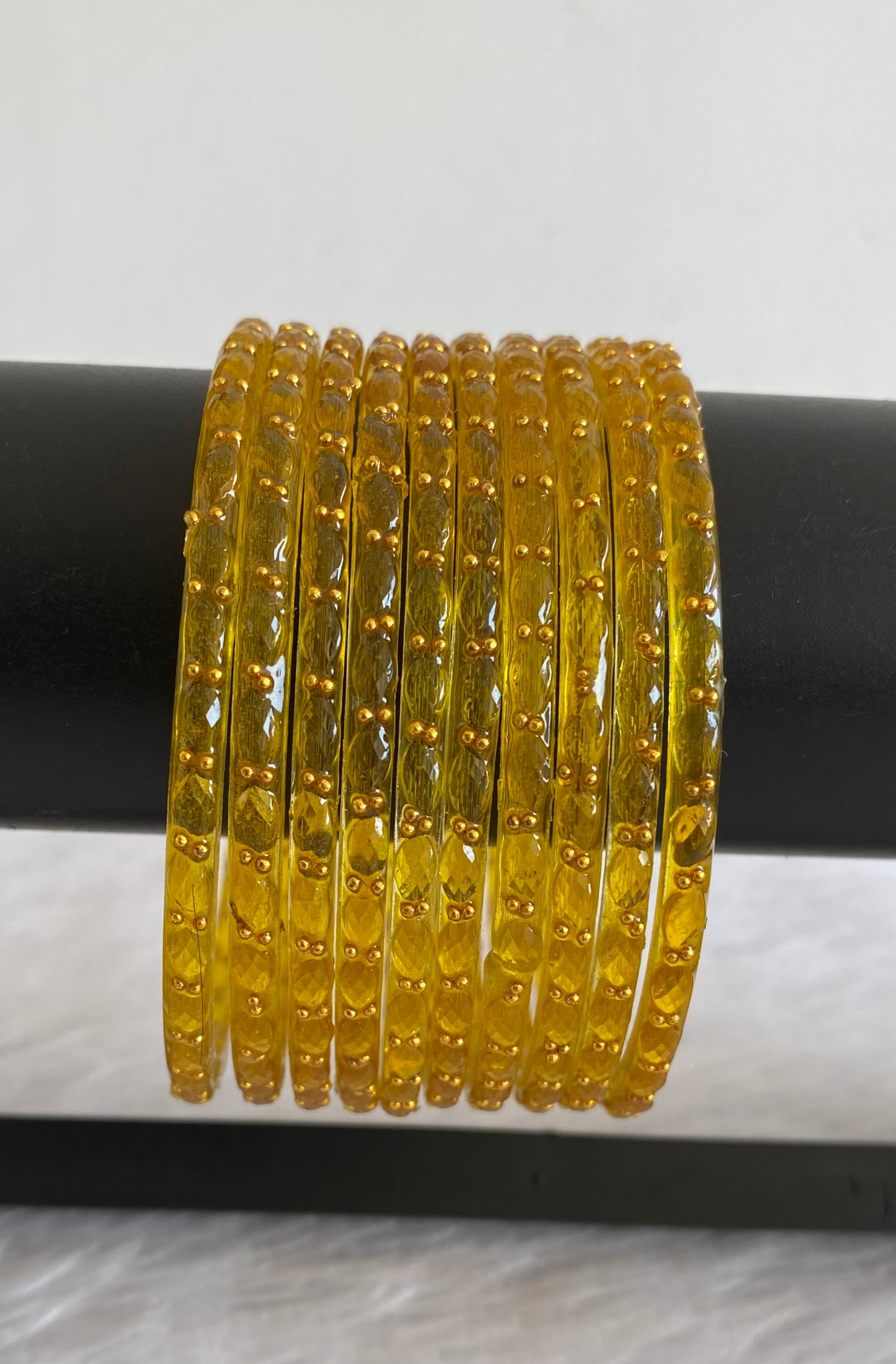 Set of 10 mustard yellow glass bangles(2.6) dj-52850