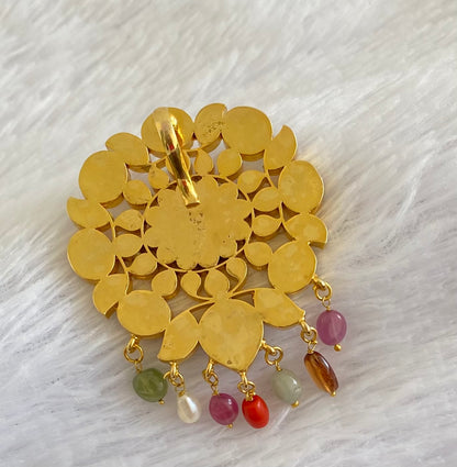 Gold tone navarathna kundan jadau flower pendant dj-51587