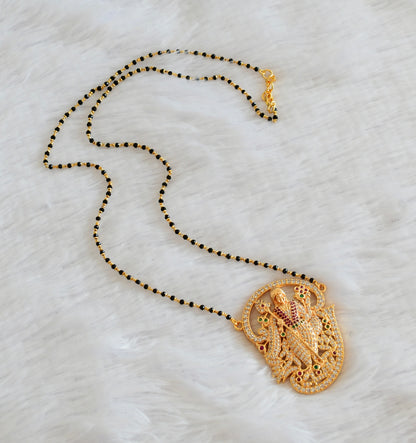 Gold tone tamil om murugan white-pink-green pendant with crystal karimani beaded chain dj-53342