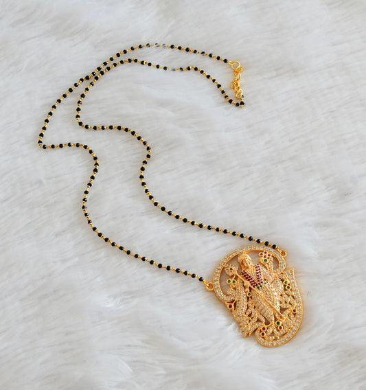 Gold tone tamil om murugan white-pink-green pendant with crystal karimani beaded chain dj-53342
