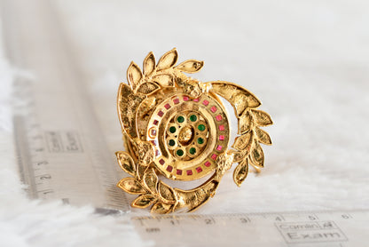 Antique gold tone kemp-green Kalash kumkum box dj-52318