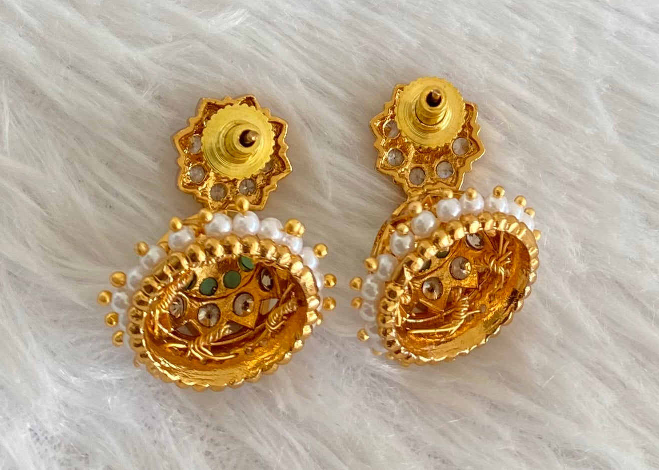 Antique gold tone white-green pearl  jhumkka dj-53569