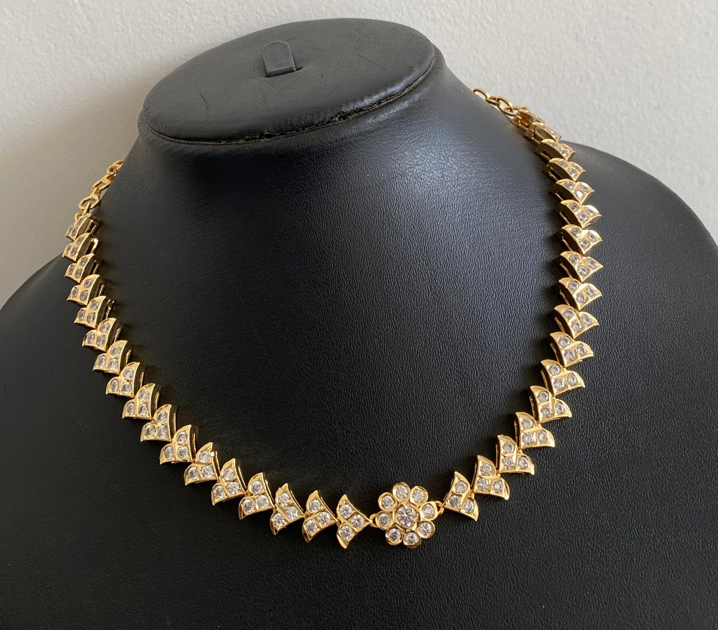 Gold tone AD white stone south indian necklace dj-53606