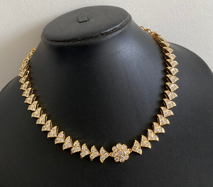 Gold tone AD white stone south indian necklace dj-53606