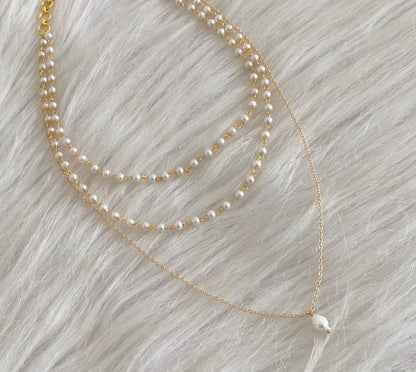 Gold tone pearl layer necklace dj-54972
