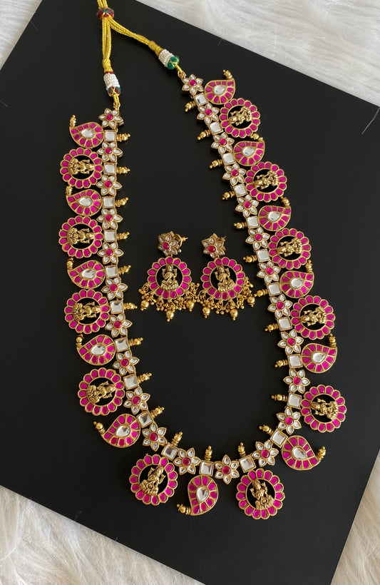 Antique gold tone mango lakshmi kundan jadau mala/haar set dj-54160