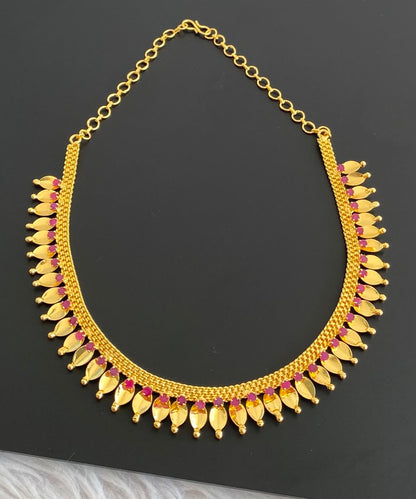 Gold tone ruby thali kootam kerala style necklace dj-30727