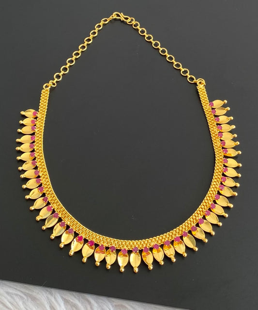 Gold tone ruby thali kootam kerala style necklace dj-30727