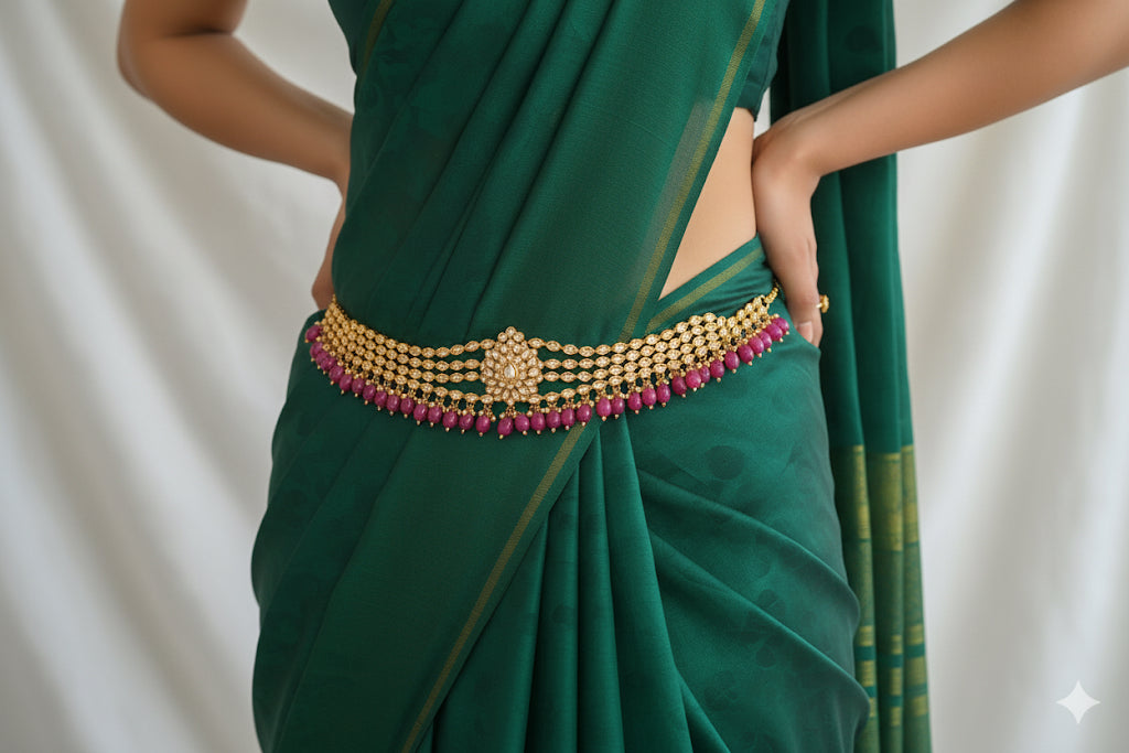 Antique ruby beaded polki stone waist band dj-23105