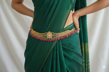 Antique ruby beaded polki stone waist band dj-23105