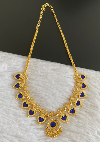 Gold tone white-blue palakka necklace dj-53061