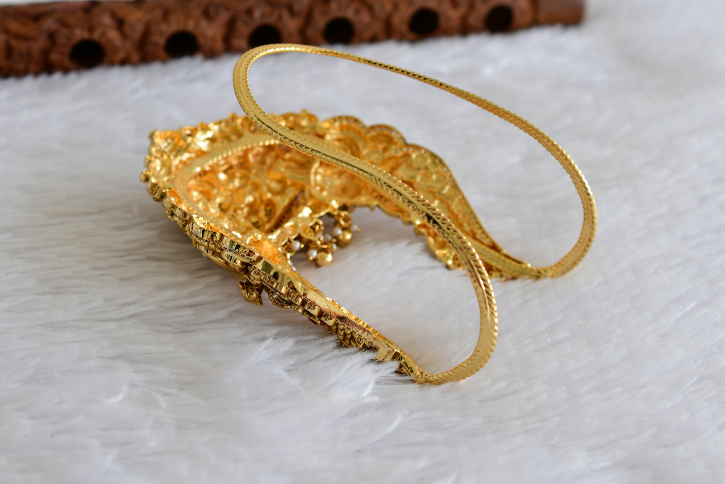 Antique gold tone cz pink-green jadau lakshmi peacock elephant nakshi vanki/bajuband dj-51965