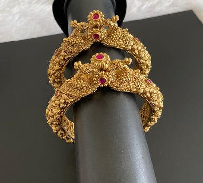 Matte finish pink stone peacock screw type kada/bangles(2.4) dj-53450