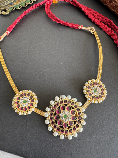 Gold tone precious kemp-green pearl round necklace dj-52288