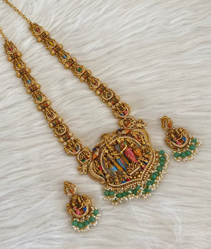 Matte finish green beaded meenakari srinivasa thirukalyanam haar set dj-54738