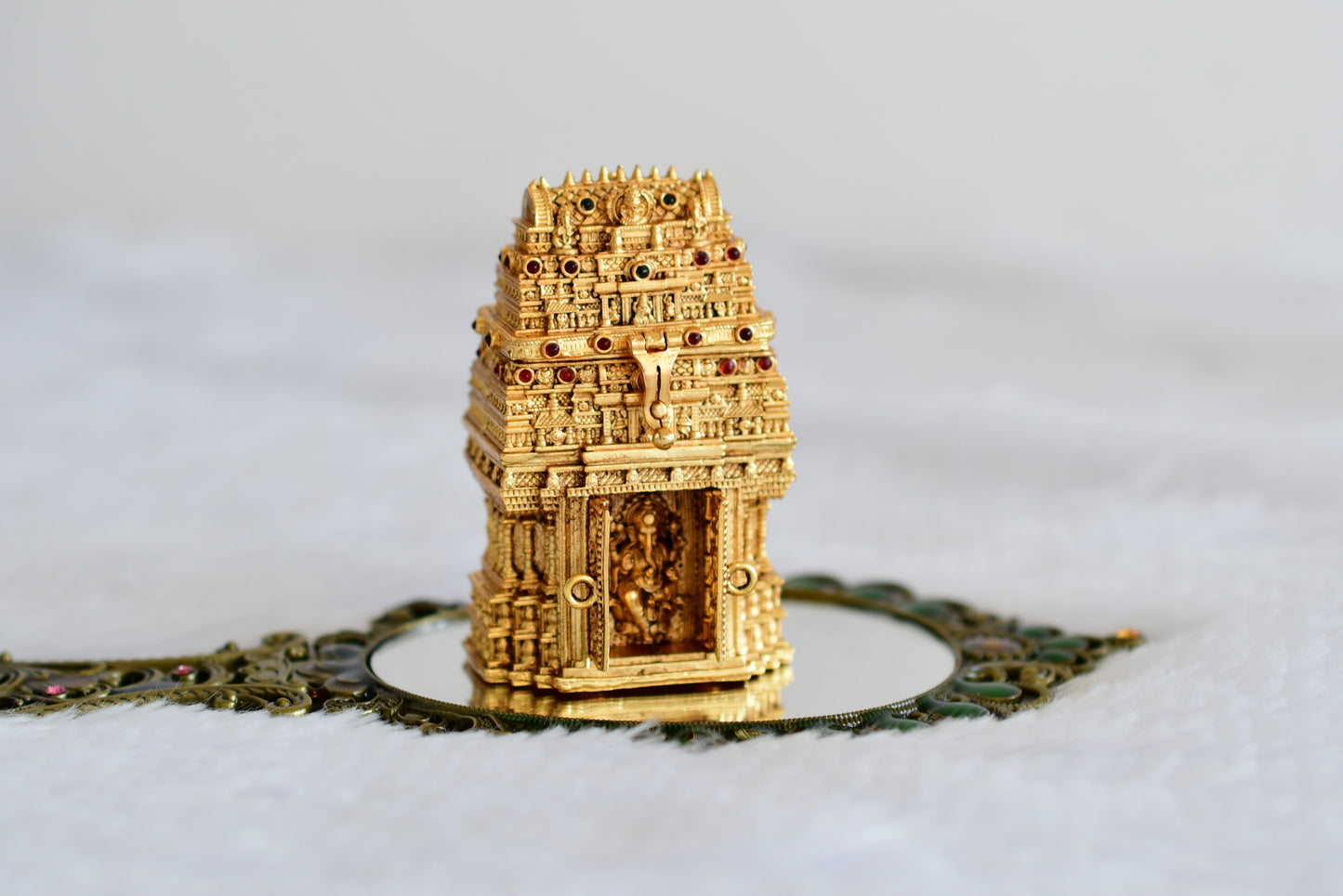 Antique gold tone Shri ganesh temple kumkum box dj-52329