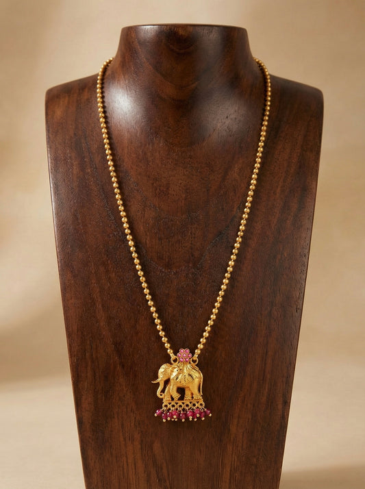 Gold tone pink stone Elephant short chain dj-51738