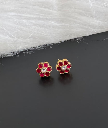 Gold tone kemp-white kundan jadau stud/earrings dj-54574