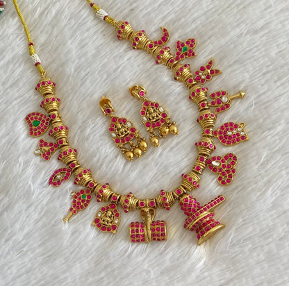 Antique gold tone Shivling kundan jadau necklace set dj-54886