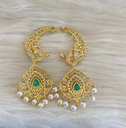 Two tone white-peacock green stone pearl peacock khanpool earrings dj-54657
