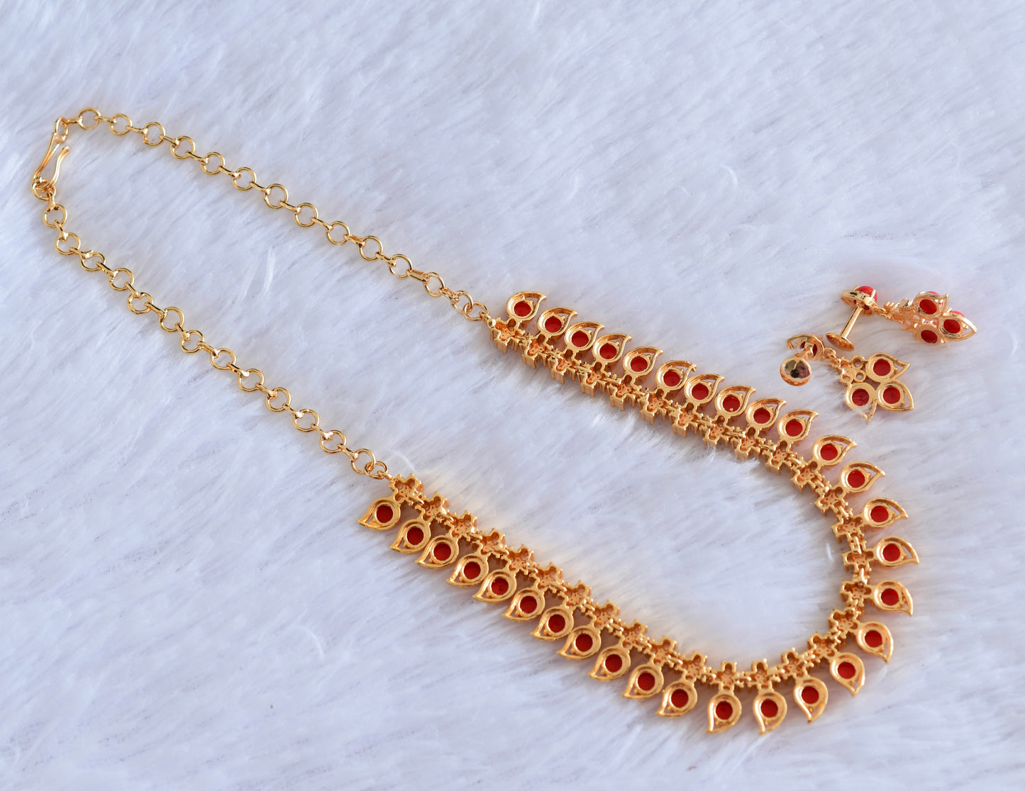 Gold tone coral-pearl mango necklace set dj-53033
