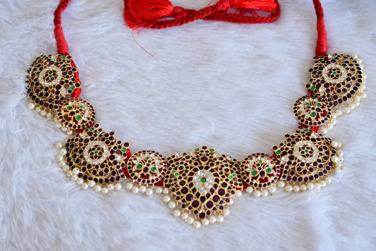 Gold tone precious kemp-green pearl peacock waist band dj-52540