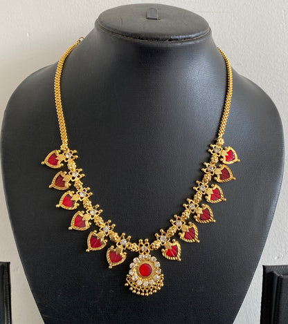 Gold tone white-red palakka necklace dj-53070