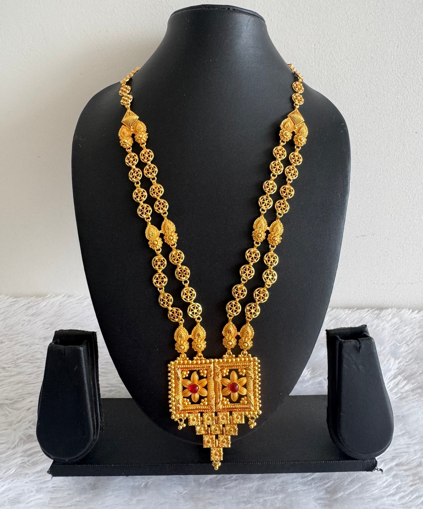 Matte gold tone kemp stone Kerala style double layer haar dj-52149