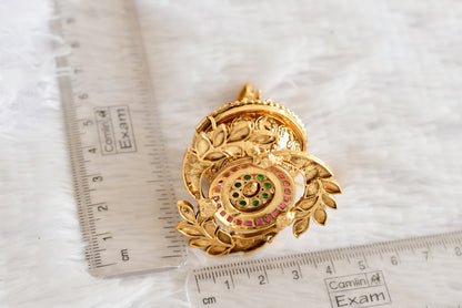 Antique gold tone kemp-green Kalash kumkum box dj-52318