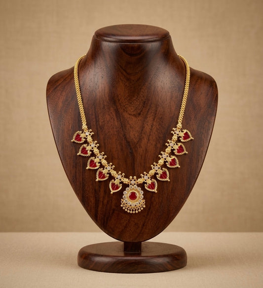 Gold tone white-red palakka necklace dj-53069