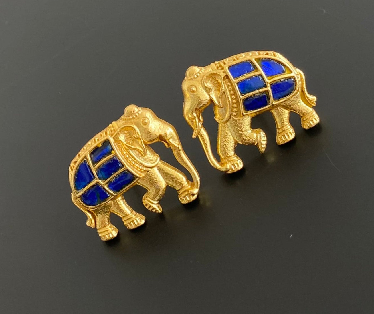 Gold tone blue kundan jadau elephant earrings dj-53536