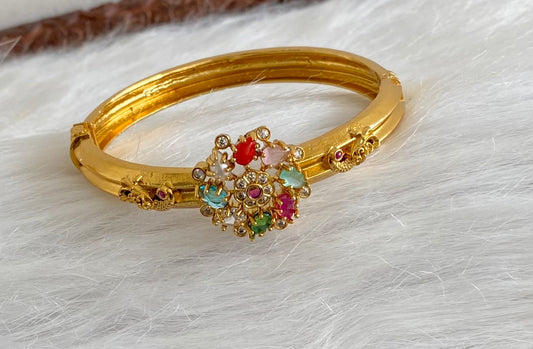 Antique gold tone peacock navarathna screw type kada/bracelet dj-53973