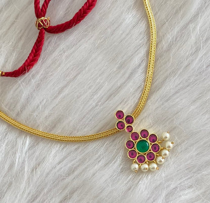 Gold tone precious kemp-green-pearl flower attigai necklace dj-50778