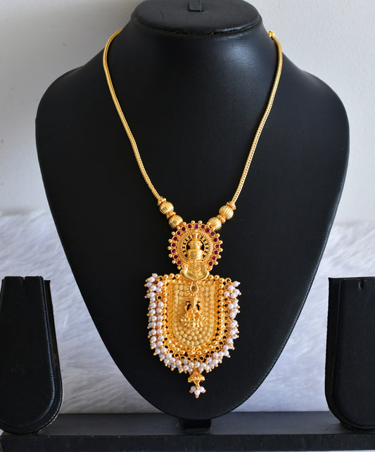 Gold tone pink pearl kerala style kathakali necklace dj-53093