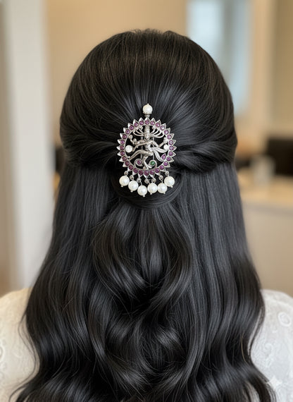 Black finish precious kemp Shri Natarajar hair jewel dj-52294