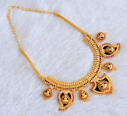 Gold tone kerala style lakshmi pink stone big mango-palakka necklace dj-53085