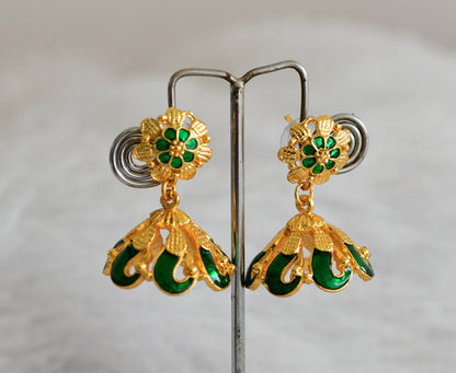 Gold tone green flower enamel jhumkka dj-52363