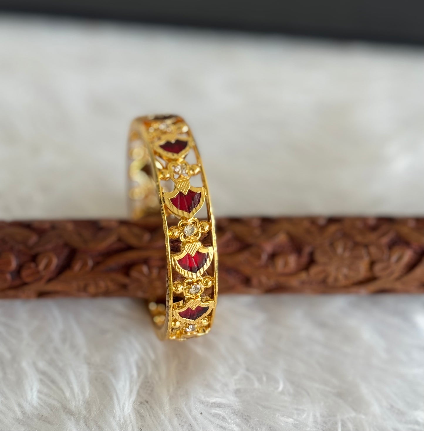 Gold Tone Cz Red Palakka Bangle(2.4) DJ-33535