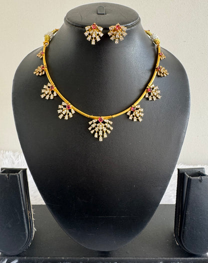 Matte finish cz white-magenta pink kanti necklace set dj-52117