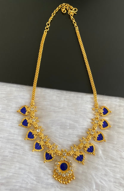 Gold tone white-blue palakka necklace dj-53060