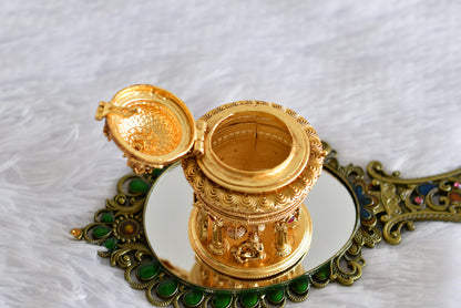 Antique gold tone kemp Radhe-Krishna temple kumkum box dj-52320