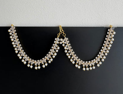 Two tone cz white stone pearl ear side chain dj-51359
