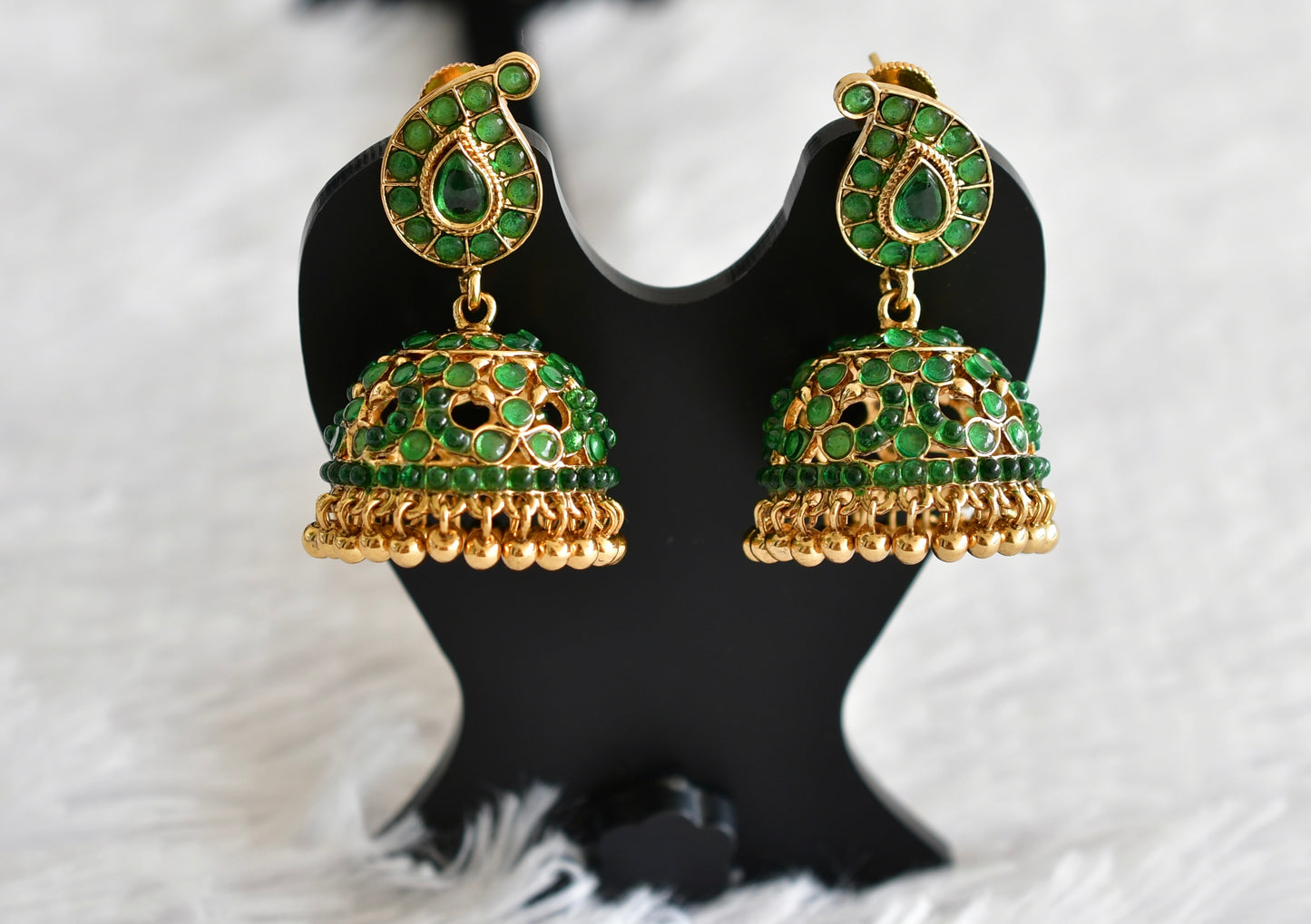 Antique gold tone green mango peacock jhumkka dj-51866