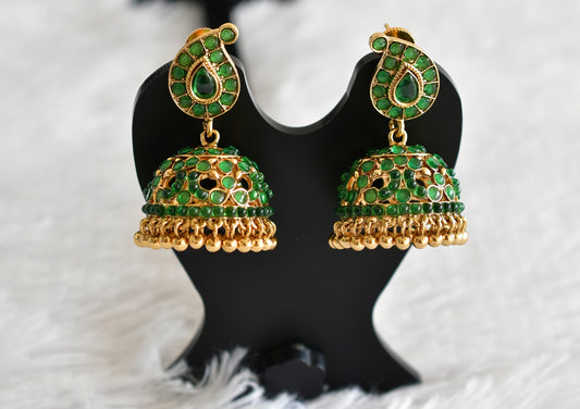 Antique gold tone green mango peacock jhumkka dj-51866
