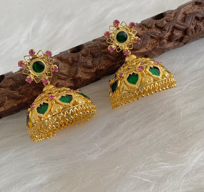 Gold Tone Pink-green 8 petal Big Palakka Jhumkka DJ27041