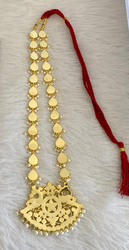 Gold tone precious kemp-green-white pearl peacock haar Dj-53356