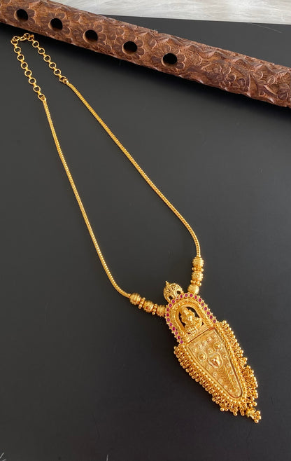 Gold tone kerala style pink stone nettipattam lakshmi necklace dj-54130
