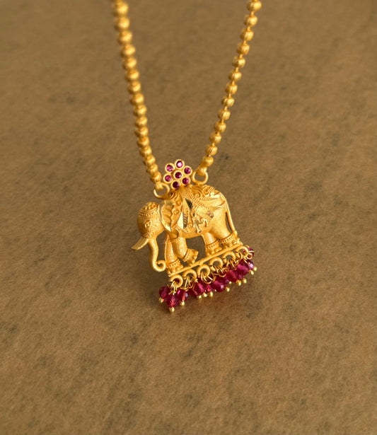 Gold tone pink stone Elephant short chain dj-51738